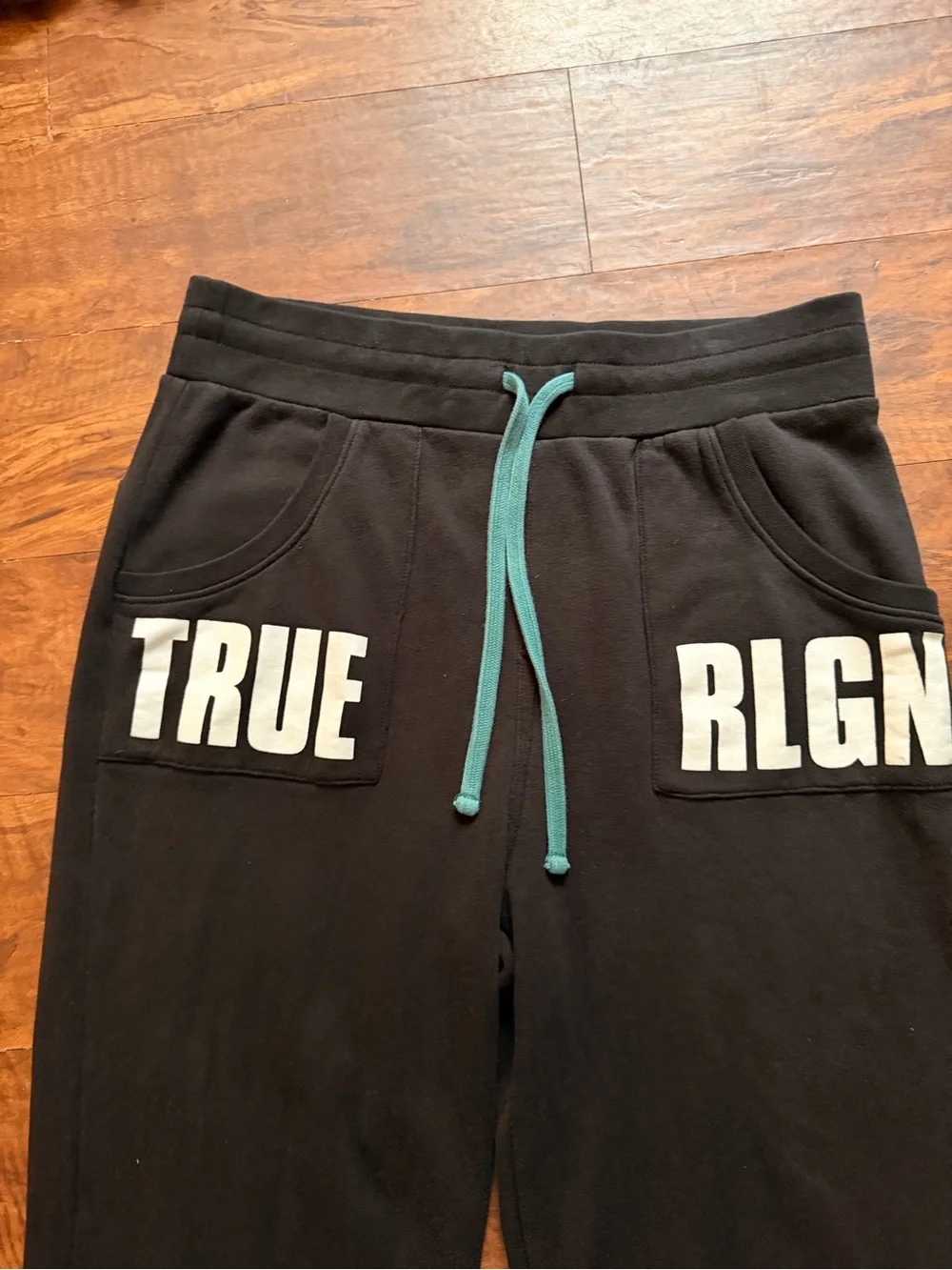 True Religion Men's Joggers Sweatpants Sz M Black Pockets Logo Drawstring